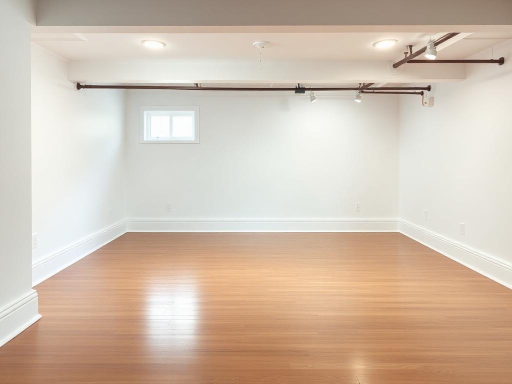 After: fully restored Atlanta basement with new drywall, paint, and flooring after water damage cleanup