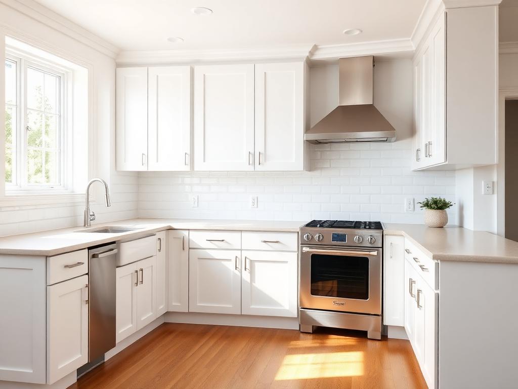 After: fully restored Atlanta kitchen with new cabinets and appliances following fire damage restoration
