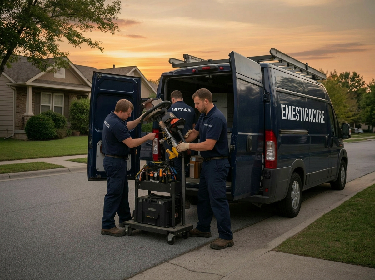 Restoration crew loading equipment after a Dalton, GA job