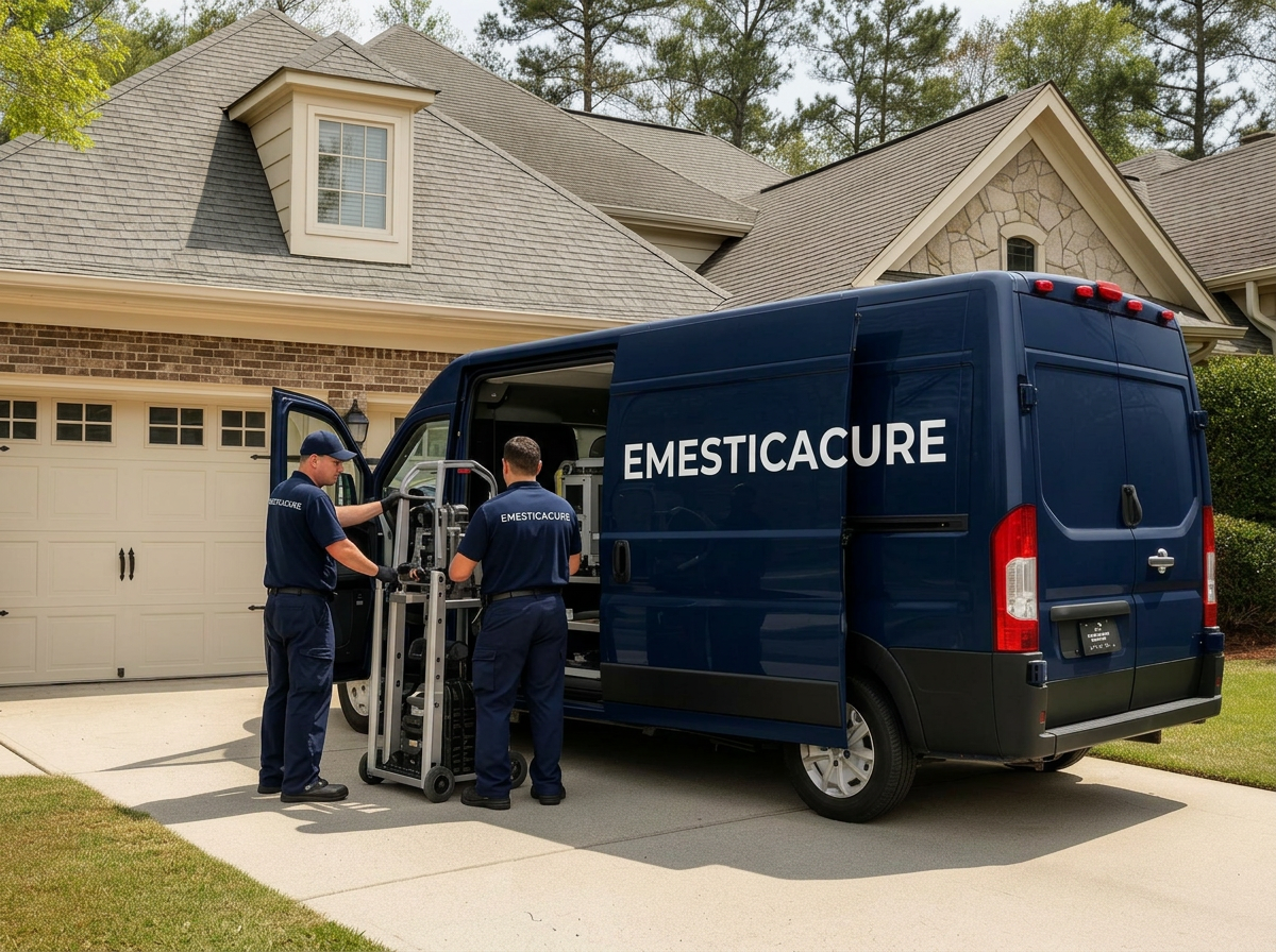 Restoration van arriving at a Dalton, GA home