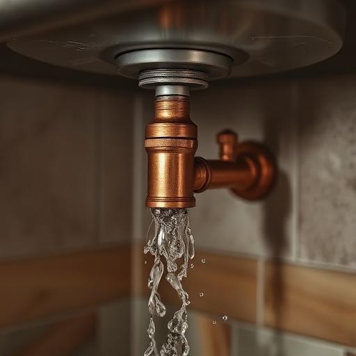 Burst copper water pipe leaking under a sink in an Atlanta home