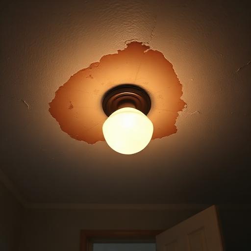 Brown water-stained ceiling with bubbling paint in an Atlanta home