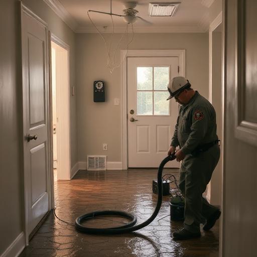 Atlanta water damage technician beginning emergency cleanup in a flooded home