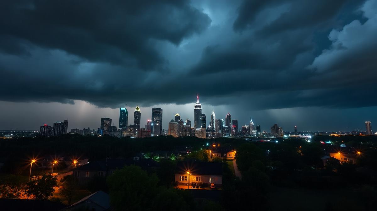 Atlanta skyline during severe storm causing water damage emergencies - EmesticaCure