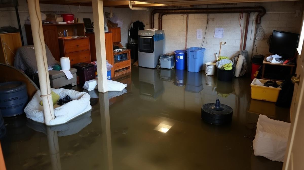 Flooded basement with standing water in Georgia home after storm - EmesticaCure