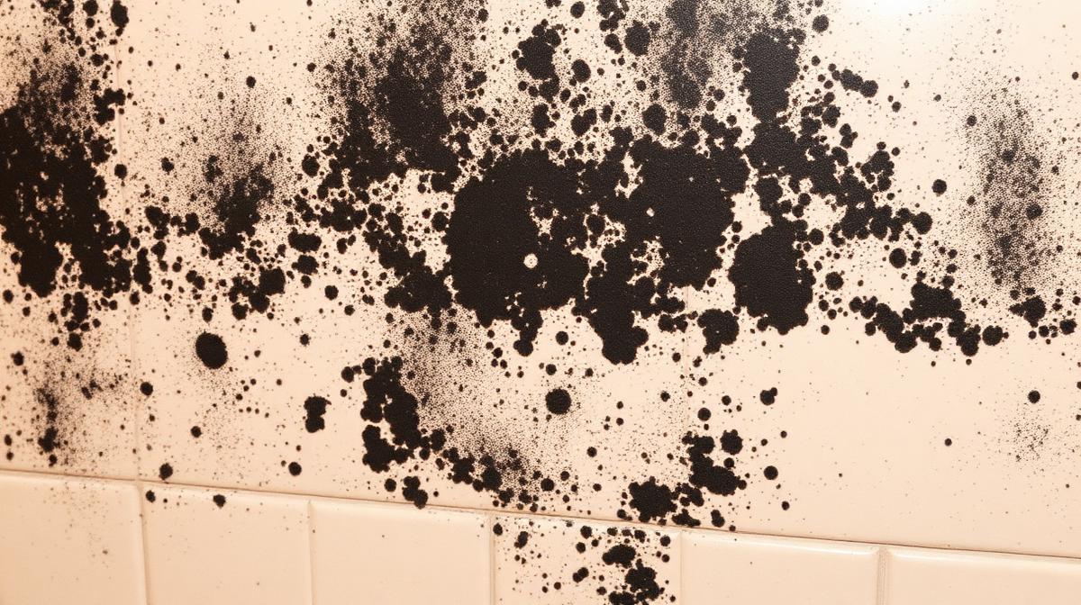 Black mold on bathroom wall in Georgia home requiring professional removal - EmesticaCure