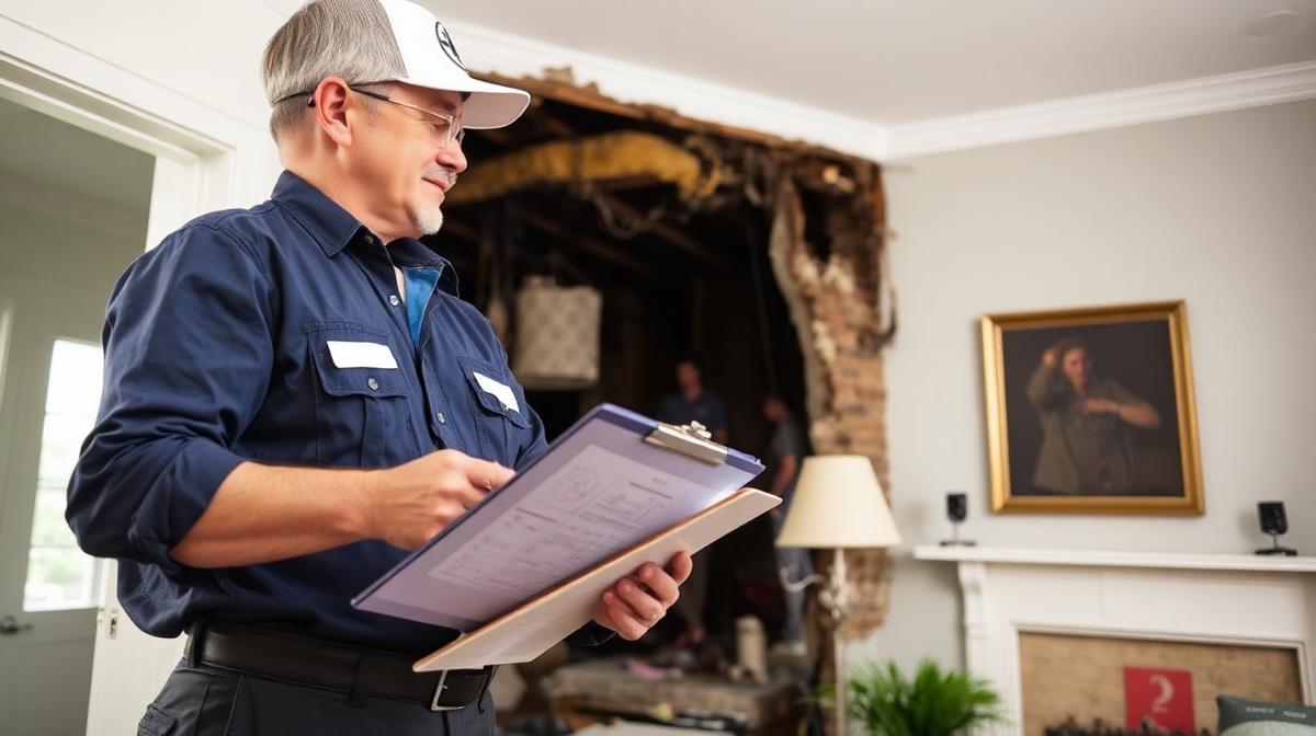 Insurance adjuster inspecting fire damage in Georgia residential home - EmesticaCure